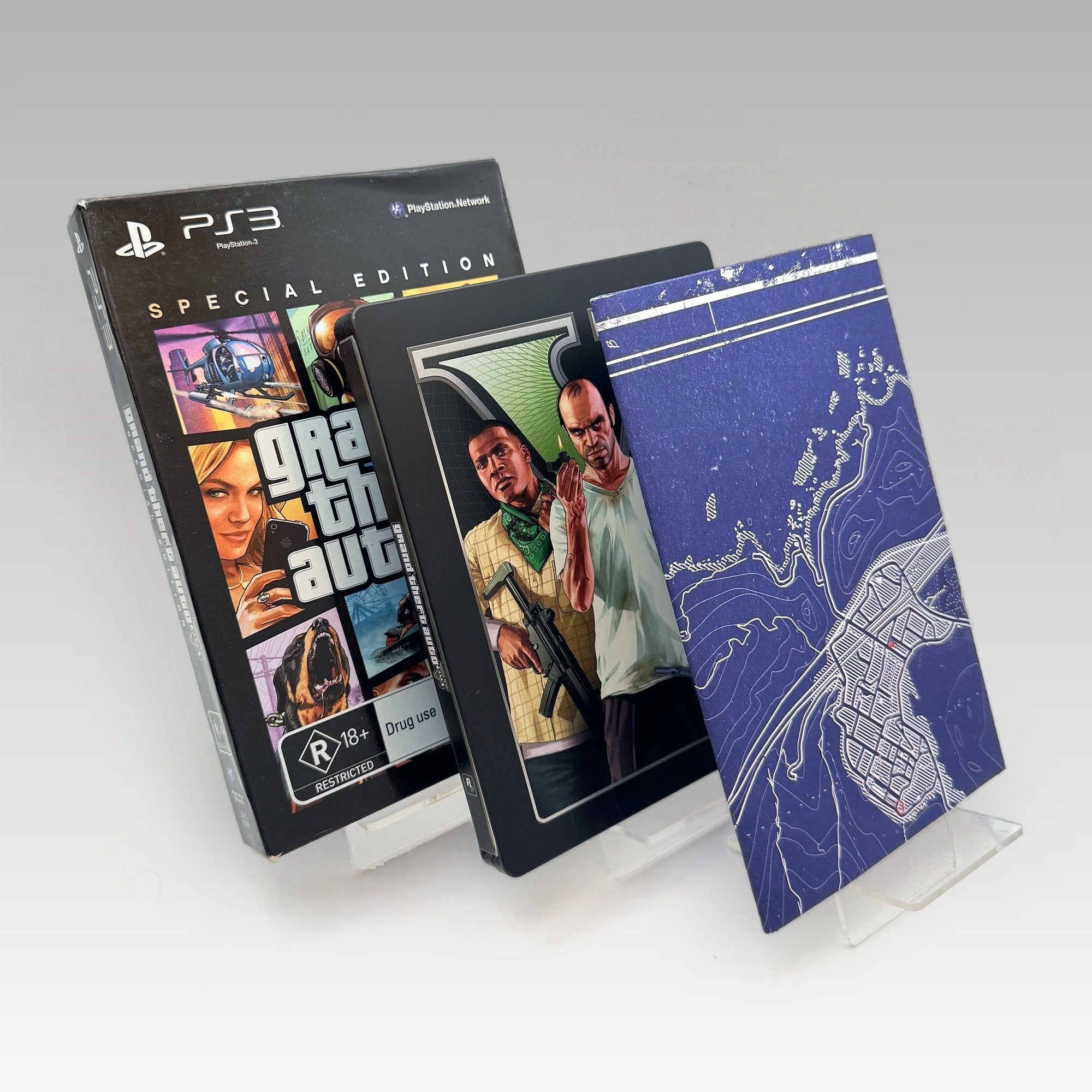 Grand Theft Auto V Special Steelbook Edition + Map + Poster • CIB (Region 4, Special Steelbook Edition + Map + Poster) - Image 1