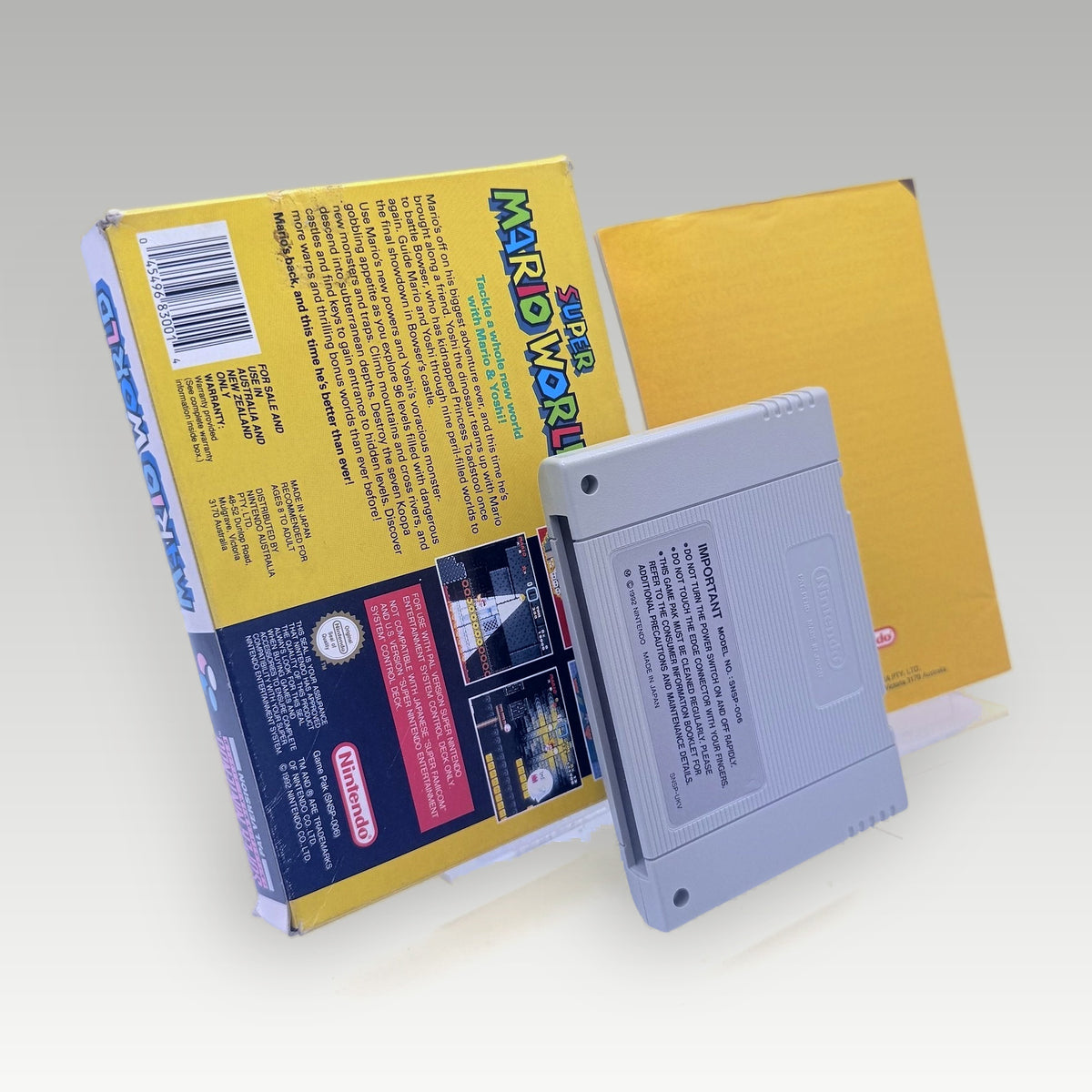 Super Mario World Yellow Box • CIB (PAL, Yellow Box) - Back Cover | Yappa NZ